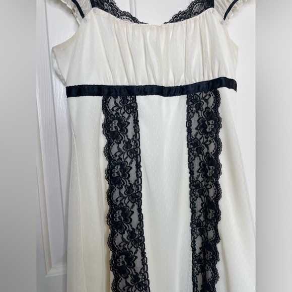 Vintage empire waist sheer cap sleeve cream & black lace Victorian Y2K dress | L - Picture 5 of 16